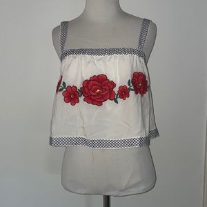 Cute rose embroidered crop top